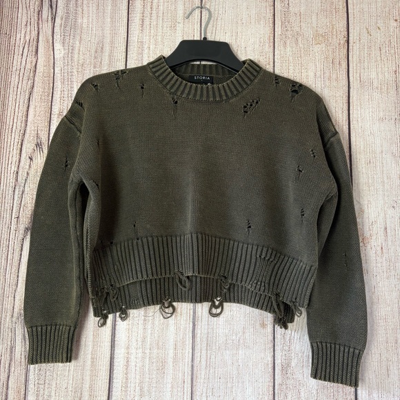 Storia Womens Distressed Crop sweaters Green  size Small - Picture 1 of 10